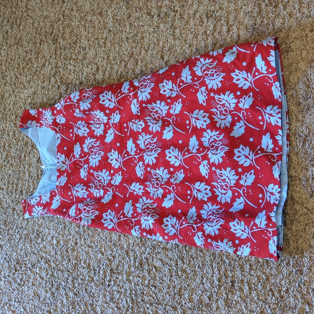 Reversible a line red and blue floral dress tank square neck